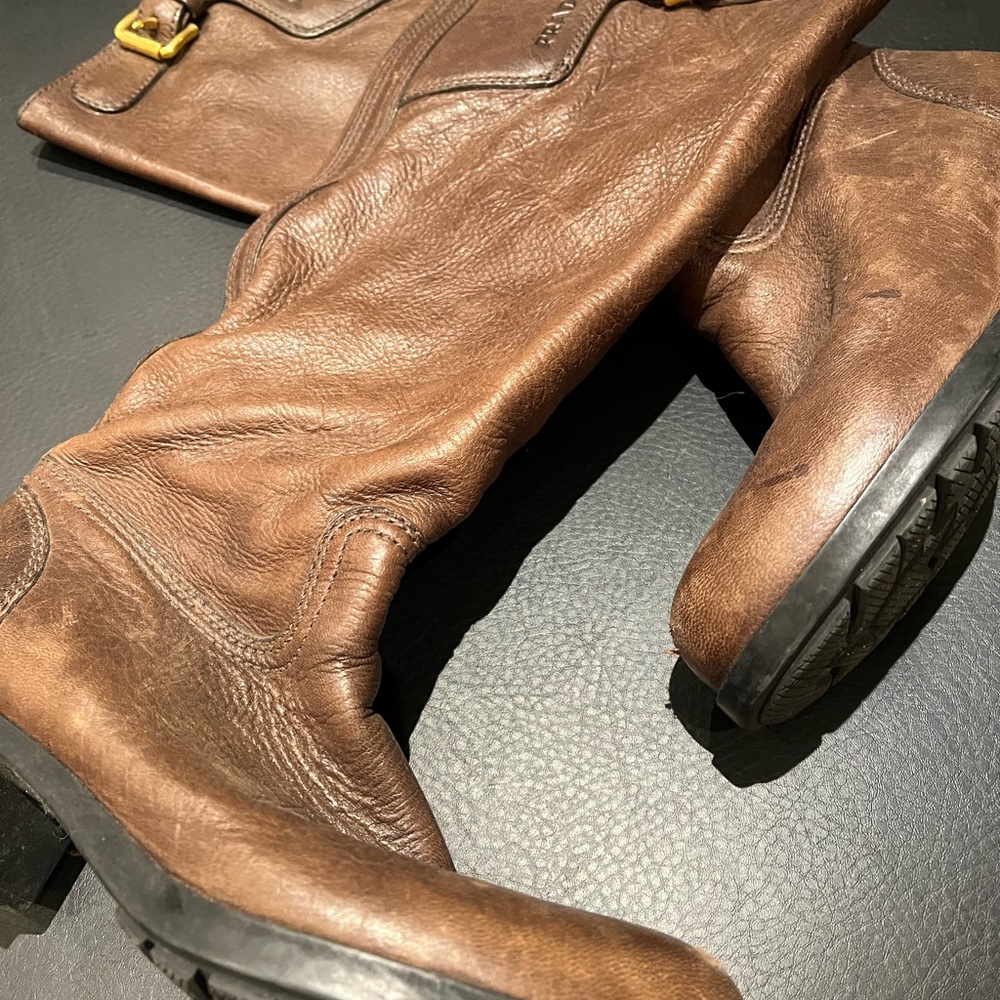 Prada leather knee high boots